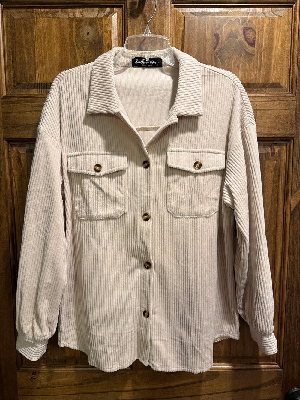 Soft Beige Corduroy Shacket with Button Front